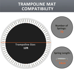 سجادة ترامبولين بديلة من SPORTNOW مع أداة سحب زنبركية، 72 خطافًا على شكل حرف V، لترامبولين بطول 12 قدمًا باستخدام زنبركات بطول 14 سم، باللون الأسود