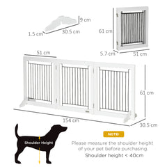 PawHut Foldable Pet Gate, with Three Panels & Two Support Feet - White