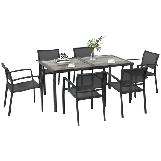 Outsunny Seven-Piece Casual Outdoor Dining Set, with Wood-Effect Table - Grey