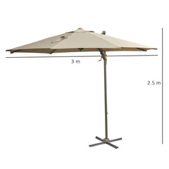 Outsunny 3m Beach Hanging Umbrella Parasol - Khaki