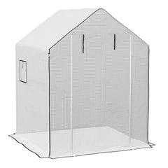 Outsunny Greenhouse Cover Replacement Walk-in PE Hot House Cover with Roll-up Door and Windows, 140 x 143 x 190cm, White