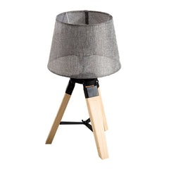 HOMCOM Wooden Tripod Table Lamp for Side, Desk or End Table with E27 Bulb Base√Ø¬ºÀÜGrey Shade√Ø¬º‚Ä∞