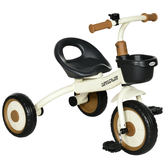 AIYAPLAY Kids Trike, Tricycle, with Adjustable Seat, Basket, Bell, for Ages 2-5 Years - White