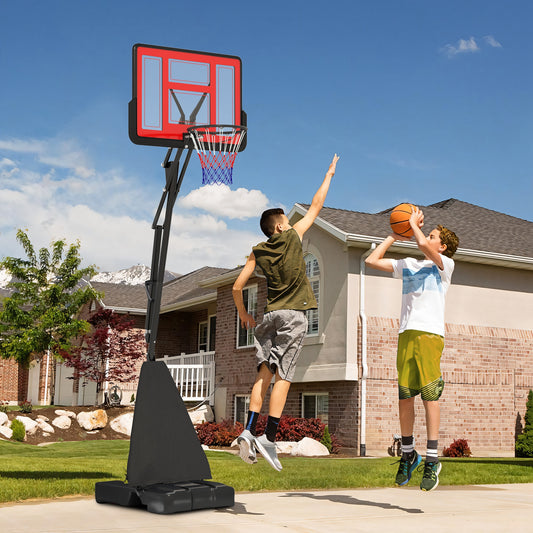 SPORTNOW Basketball Hoop Outdoor, Height Adjustable Basketball Hoop and Stand with Rebound System, Weighted Base, Portable on Wheels, 2.45-3.05m, for Teens, Juniors, Adults, Red