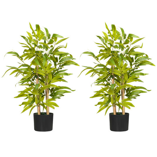 HOMCOM 2 PCs Artificial Plants Bamboo Tree in Pot Desk Fake Plants for Home Indoor Outdoor Decor, 15x15x60cm, Green