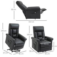 HOMCOM Power Lift Chair, PU Leather Recliner Sofa Chair for Elderly with Remote Control, Side Pocket, Black