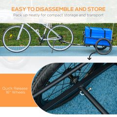 HOMCOM 65L Steel Frame Bike Trailer Storage Box - Blue