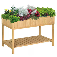 Outsunny Garden Wooden Planters, Rectangular 8 Compartment Plant Stand, Oak Tone