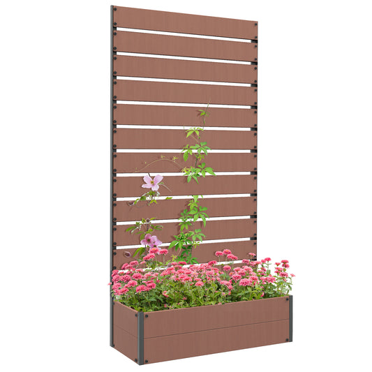 Outsunny Raised Bed for Garden, Planter with Trellis for Climbing Plants, Vines, Planter Box with Drainage Gap, Light Brown