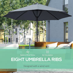 Outsunny Garden 3(m) Parasol Umbrella, Outdoor Market Table Umbrella Sun Shade Canopy with 8 Ribs, Easy Push to Open, Grey