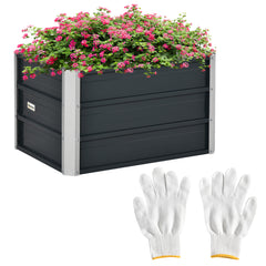 Outsunny 108L Raised Garden Bed, Galvanized Steel Elevated Planter Box w/ Installation Gloves for Backyard, Patio to Grow Vegetables, Herbs, and Flowers, 66 x 47 x 40cm, Grey