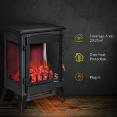 HOMCOM Free standing Electric Fireplace Stove, Fireplace Heater with LED Flame Effect, 3-sided Tempered Glass, Overheat Protection, 1000W/2000W, Black