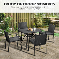 Outsunny Five-Piece Garden Dining Set, with Rattan Seat Chairs and Cushions - Black