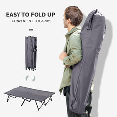 Outsunny Double Camping Cot Bed, with Bag - Grey