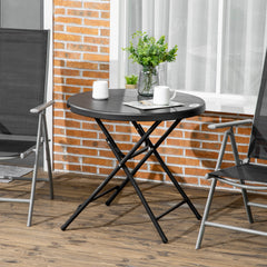 Outsunny Foldable Round Garden Table for 4, Outdoor Dining Table with HDPE Tabletop and Steel Frame, 80 x 80 x 73 cm, Dark Grey