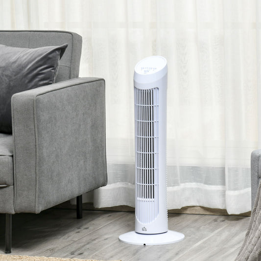 HOMCOM Tower Fan for Bedroom Cooling, 30 Inch Electric 70√Ç¬∞ Oscillating Fan with 3 Speed Settings, Standing Floor Fan for Home Office Indoor, White