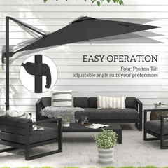 Outsunny 3(m) Adjustable Cantilever Parasol with Base, Solar LED Lights, Dark Grey