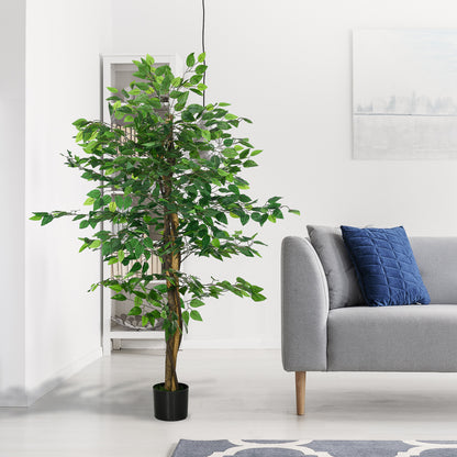 HOMCOM Artificial Ficus Tree, with Weighted Plant Pot - Green