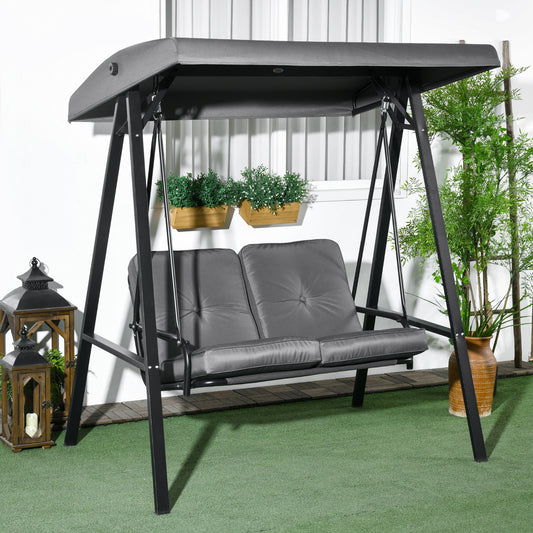 Outsunny Two-Seater Garden Swing Bench, with Adjustable Canopy - Dark Grey