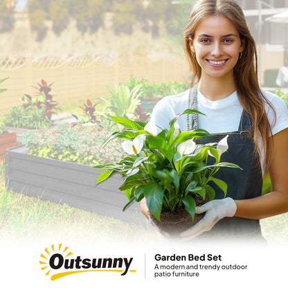 صندوق حديقة مرتفع مربع 432 لتر من Outsunny بإطار فولاذي مقاوم للعوامل الجوية للخضروات والزهور والأعشاب، 120 × 120 × 30 سم، رمادي