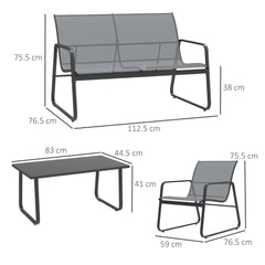 Outsunny 4 Piece Garden Furniture Set Outdoor Patio Sofa Set with Double Chair, Single Chairs and Glass Top Table for Terrace and Balcony, Light Grey