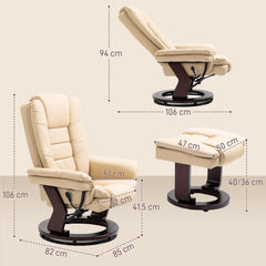 HOMCOM Faux Leather 135√Ç¬∞ Reclining Chair and Footstool - Beige