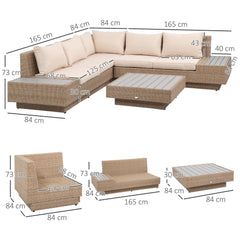 Outsunny 4 PCs Rattan Garden Furniture Outdoor Sectional Corner Sofa and Coffee Table Set Conservatory Wicker Weave Furniture with Armrest and Cushions - Beige