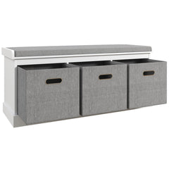 HOMCOM Three-Drawer Shoe Storage Bench, with Padded Top Seat - White