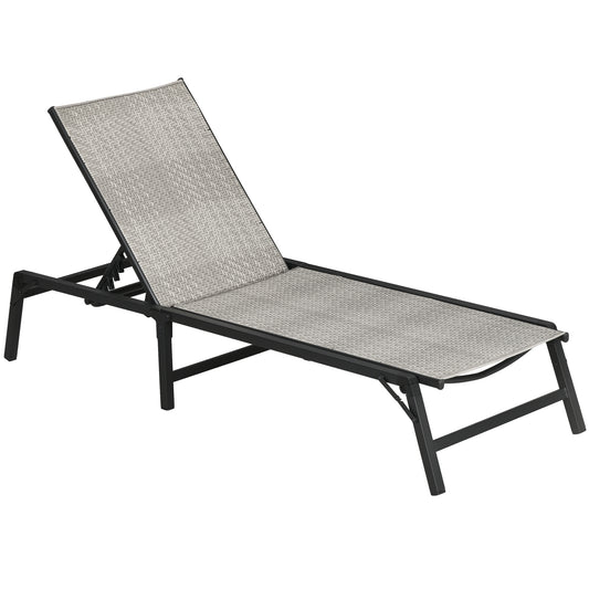 Outsunny Foldable Rattan Sun Lounger with 5-Level Adjust Backrest, Recliner Chair, Mixed Grey