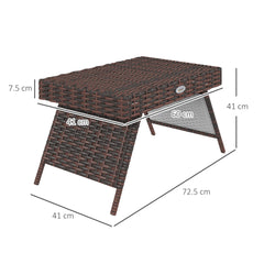 Outsunny Foldable Outdoor Coffee Table, Steel Frame Rattan Side Table, Coffee Table Side Table for Garden, Brown