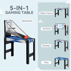طاولة ألعاب رياضية متعددة 5 في 1 من SPORTNOW للأطفال، طاولة بلياردو صغيرة، طاولة تنس الطاولة، طاولة هوكي، لعبة كرة سلة، قوس وسهم، أزرق
