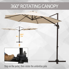 Outsunny 3M Banana Parasol Hanging Cantilever Umbrella W/ Cross Base Hand Crank Aluminium Frame 360√Ç¬∞Rotation Hand Crank-Beige