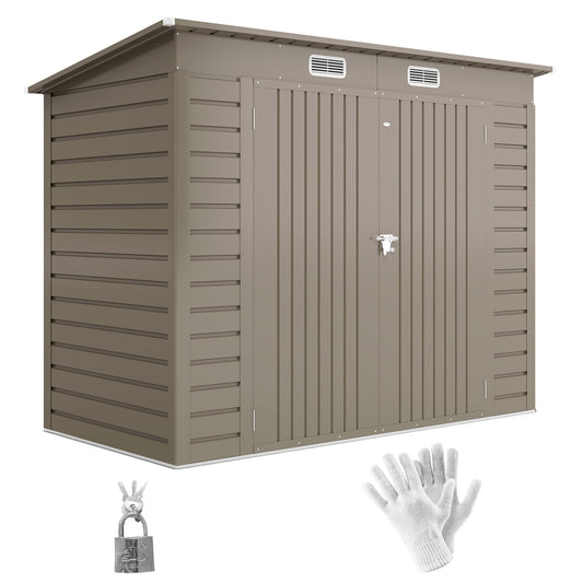 Outsunny 3.7 x 7.9ft Galvanised Steel Shed, with Latched Door and Padlock - Light Grey