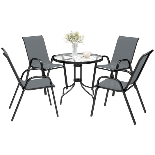 Outsunny Five-Piece Steel Patio Set, with Glass-Top Table - Dark Grey