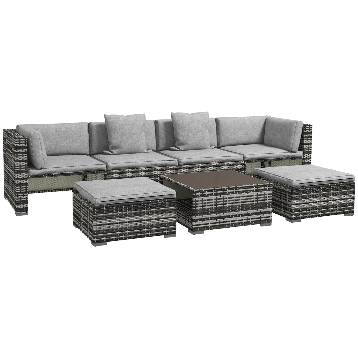 Outsunny Seven-Piece Rattan Patio Furniture Set, with Cushions - Grey