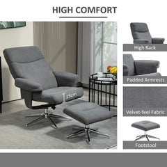 HOMCOM Velvet-Feel Recliner Chair and Ottoman - Dark Grey