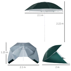 Outsunny 2m UV Protection Fishing Beach Umbrella Brolly Shelter w/ Side Panel Tent Green