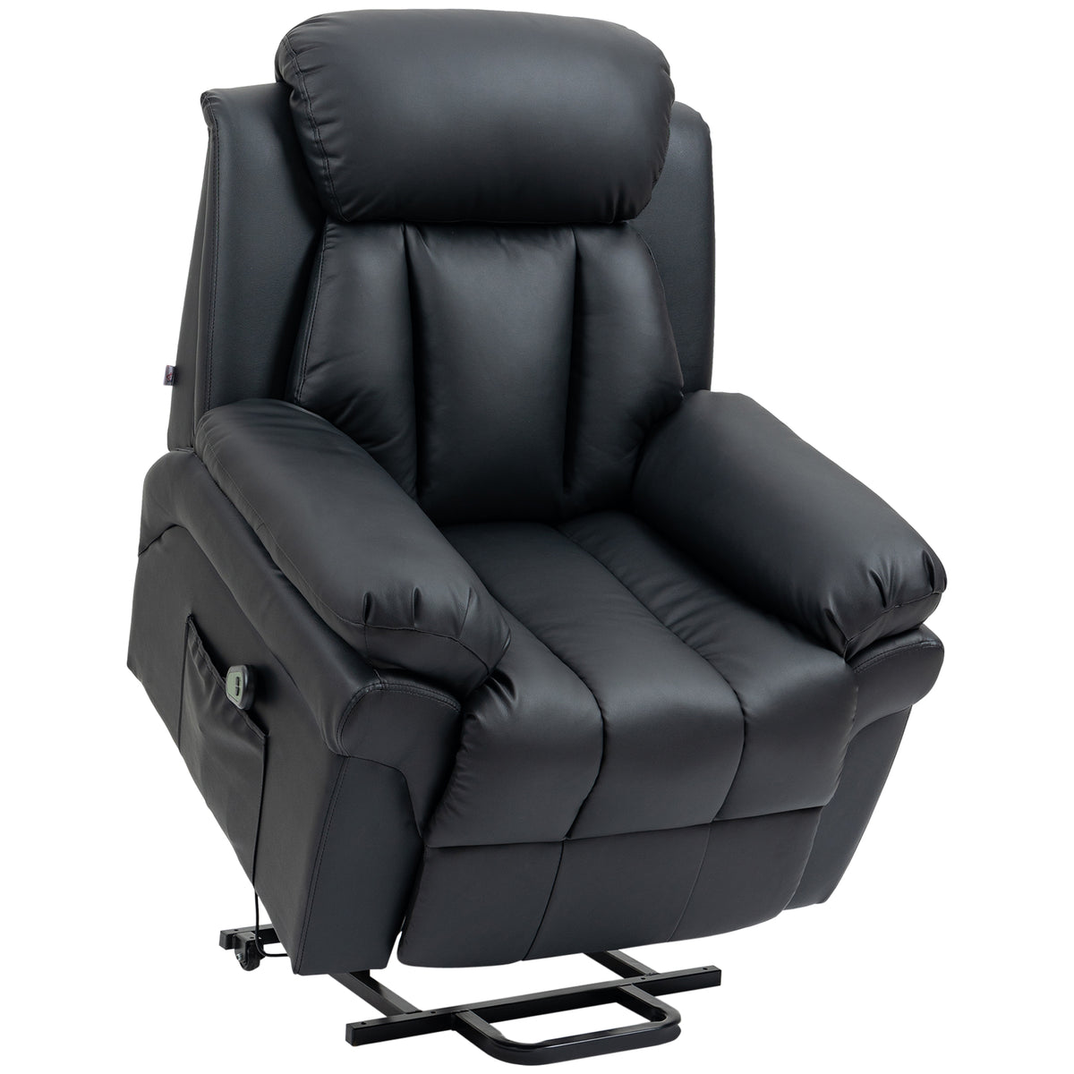 HOMCOM Power Lift Chair Recliner for Elderly, Electric Recliner Chair, Overstuffed Faux Leather Riser and Reclining Armchair with Remote Control, Side Pockets, for Living Room, Black