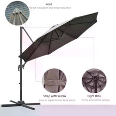 Outsunny 3(m) Offset Parasol Cantilever Hanging Umbrella 360√Ç¬∞ Rotation w/ Base Dark Grey