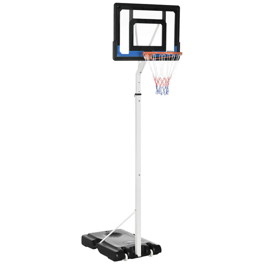 SPORTNOW 2.1-2.6m Adjustable Basketball Hoop and Basketball Stand w/ Backboard and Weighted Base, Portable on Wheels, White