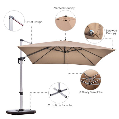 3m Cantilever Garden Parasol with Tilted Design and 360° Rotation-Tan
