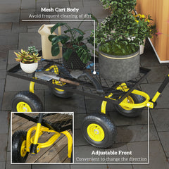 Outsunny Garden Trolley Cart, Heavy Duty Garden Cart with Metal Frame, 10" Pneumatic Wheels, Rotating Handle, 150kg Capacity, for Garden, Farm, Yellow