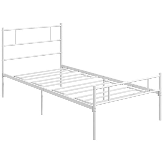 HOMCOM Single Bed Frame, Metal Bed Base with Headboard and Footboard, Metal Slat Support and 31cm Underbed Storage Space