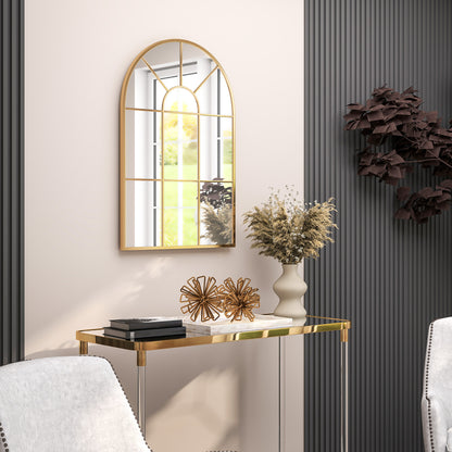 HOMCOM Modern Arched Wall Mirror, 91 x 60 cm Window Mirrors for Living Room, Bedroom, Gold Tone