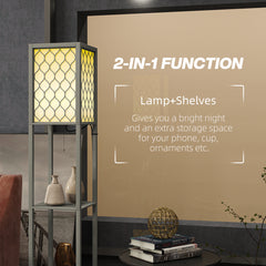 HOMCOM Floor Lamp with Shelves, Dual Light, Modern Tall Standing Lamps, with Pull Chain Switch (Bulb not Included), Light Grey