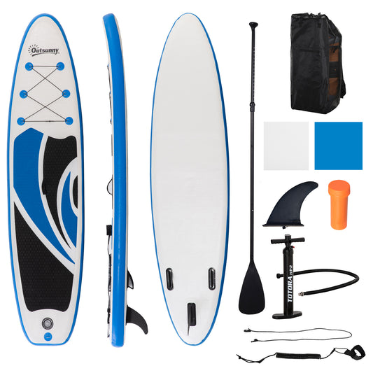 Outsunny 10.6' x 32" x 6" Inflatable Stand Up Paddle Board, Non-Slip & Ultra-Light Deck with ISUP Accessories, Adj Paddle, Pump, Backpack Bag, and Three Bottom Fins, for Youth Adults Beginner