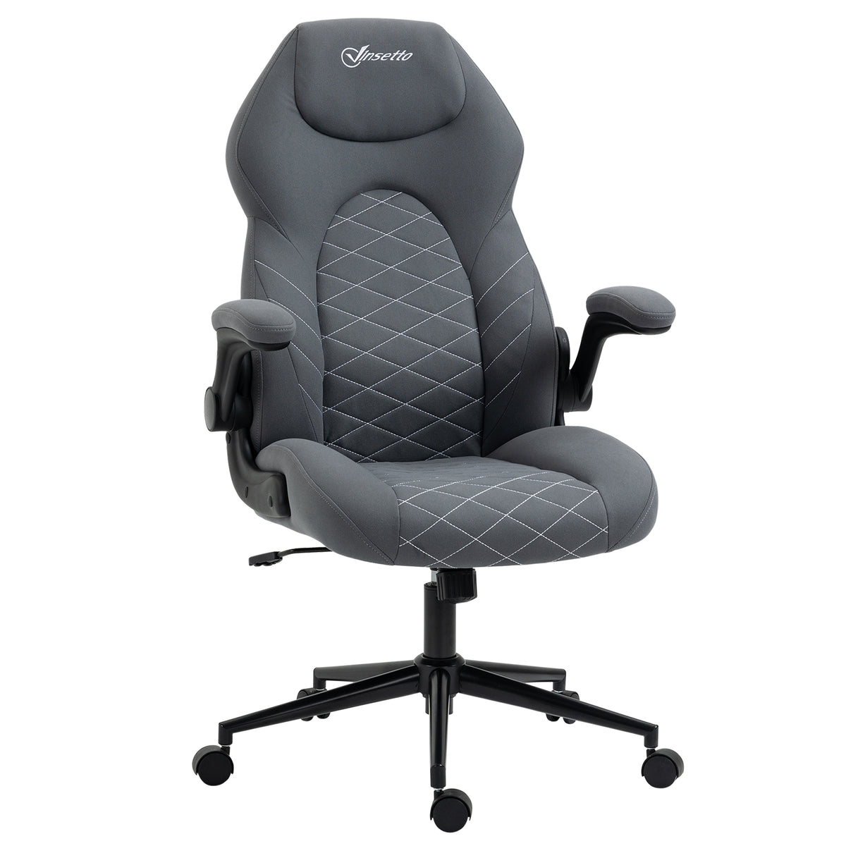 Vinsetto Home Office Desk Chair, Computer Chair with Flip Up Armrests, Swivel Seat and Tilt Function, Dark Grey