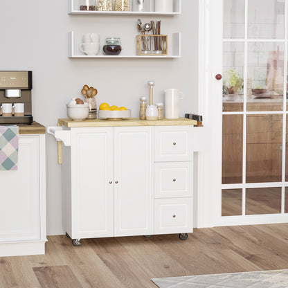 HOMCOM Drop-Leaf Kitchen Island on Wheels Utility Storage Cart with Drawers & Cabinet for Kitchen, Dining & Living Room
