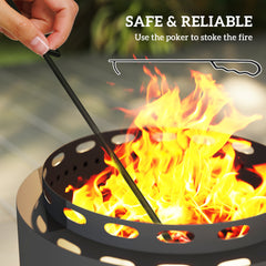 Outsunny Smokeless Fire Pit, 48.5cm Portable Wood Burning Firepit with Poker for Garden Camping Bonfire Party, Metal, Dark Grey