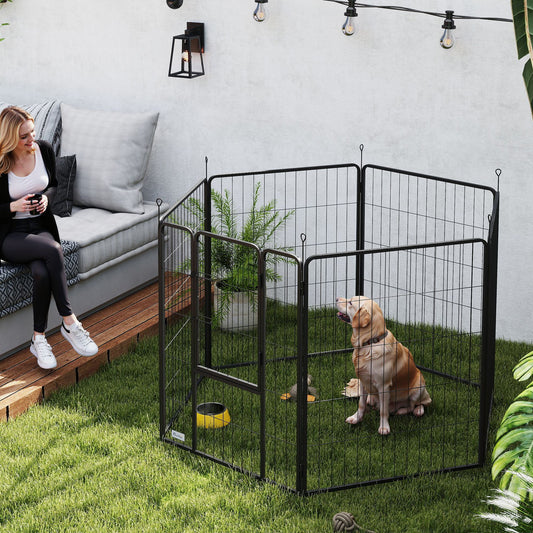 PawHut 6 Panels Dog Playpen, Portable Detachable Puppy Pen with Door, for Large Dogs, 100cm High, Black